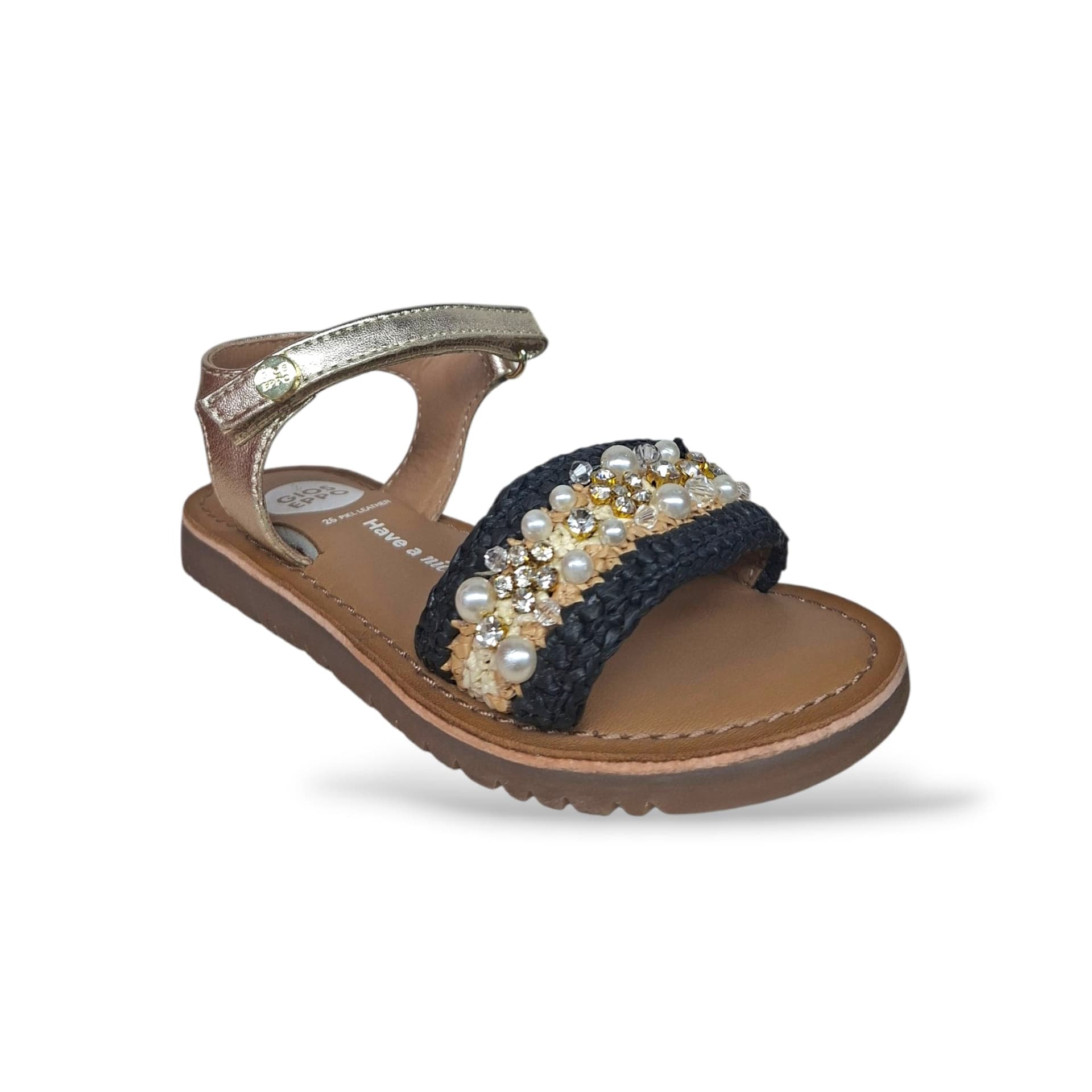 Sandali Bambina GIOSEPPO SOLWAY 78896 – Oro e Nero in Pelle | Velcro per Cerimonia e Ogni Occasione Speciale - 2