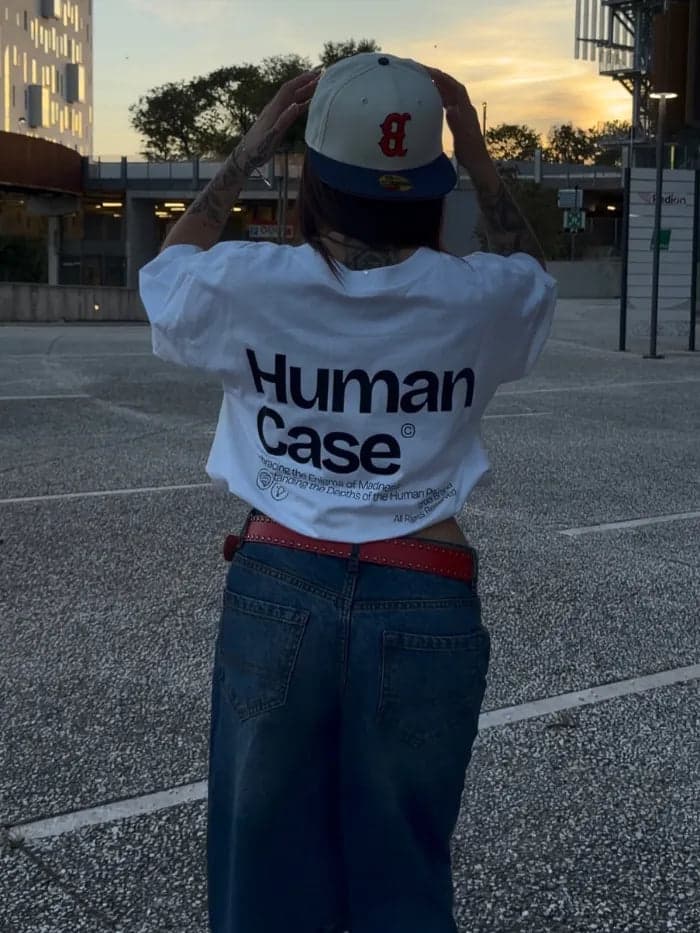 T-Shirt Donna Human Case Boxy Fit Cropped 100% Cotone Made in Italy - 2