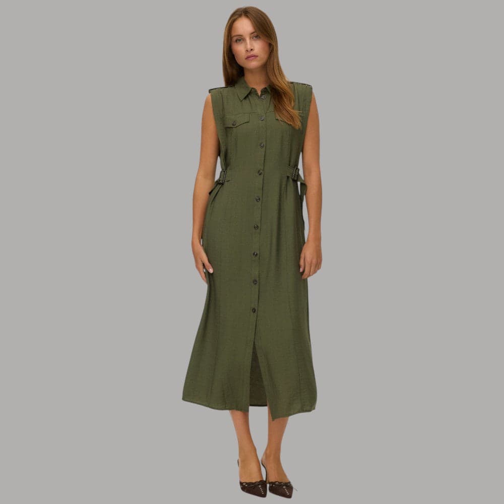 Vestito Camicia Lungo Smanicato Vero Moda con Tasche e Cintura - 5