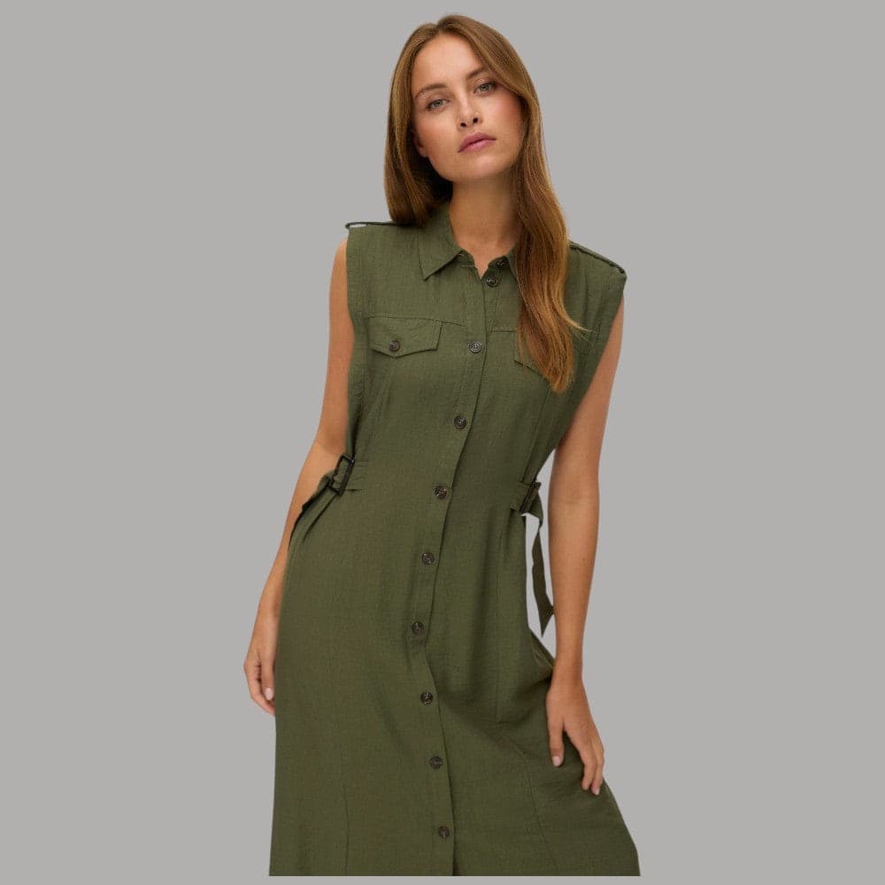 Vestito Camicia Lungo Smanicato Vero Moda con Tasche e Cintura - 3