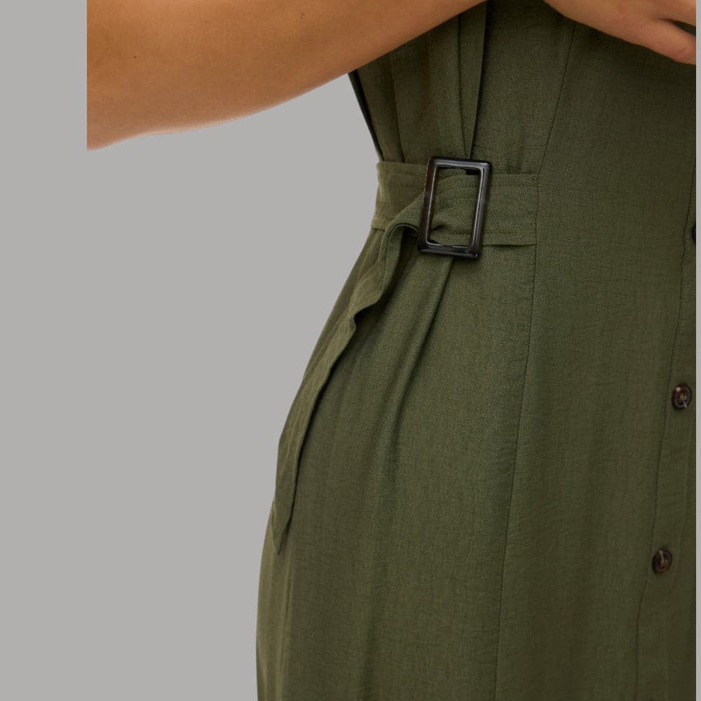 Vestito Camicia Lungo Smanicato Vero Moda con Tasche e Cintura - 4