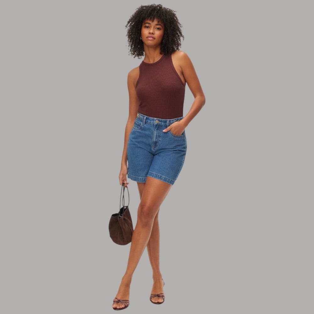 Vero Moda Bermuda Jeans Vita Alta con Catena Decorativa - 2