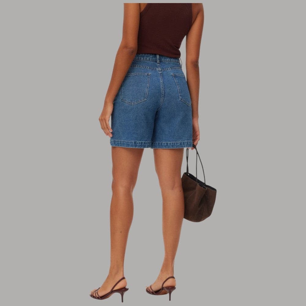 Vero Moda Bermuda Jeans Vita Alta con Catena Decorativa - 3