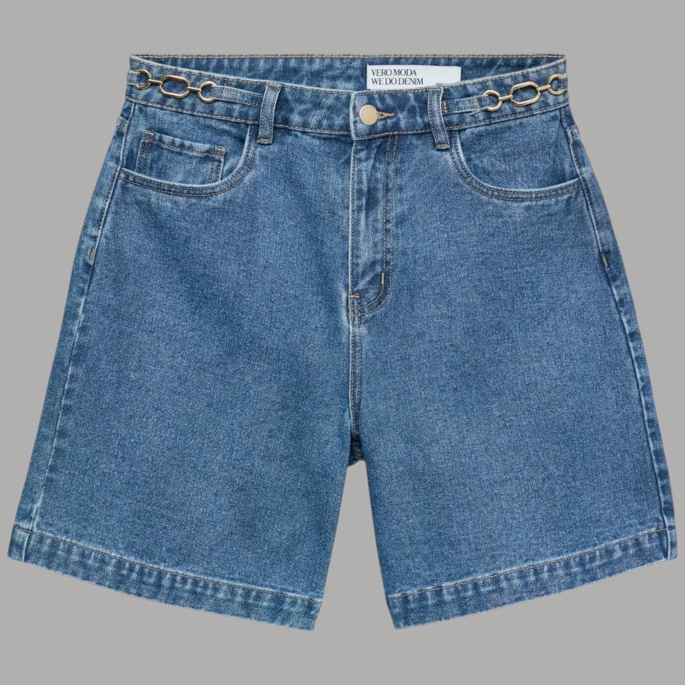 Vero Moda Bermuda Jeans Vita Alta con Catena Decorativa - 5
