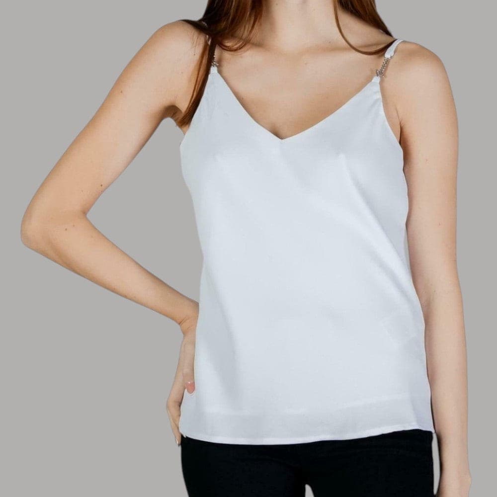 Canotta Slim Fit Top Guess Caroline con Logo Gioiello Bianco - 3