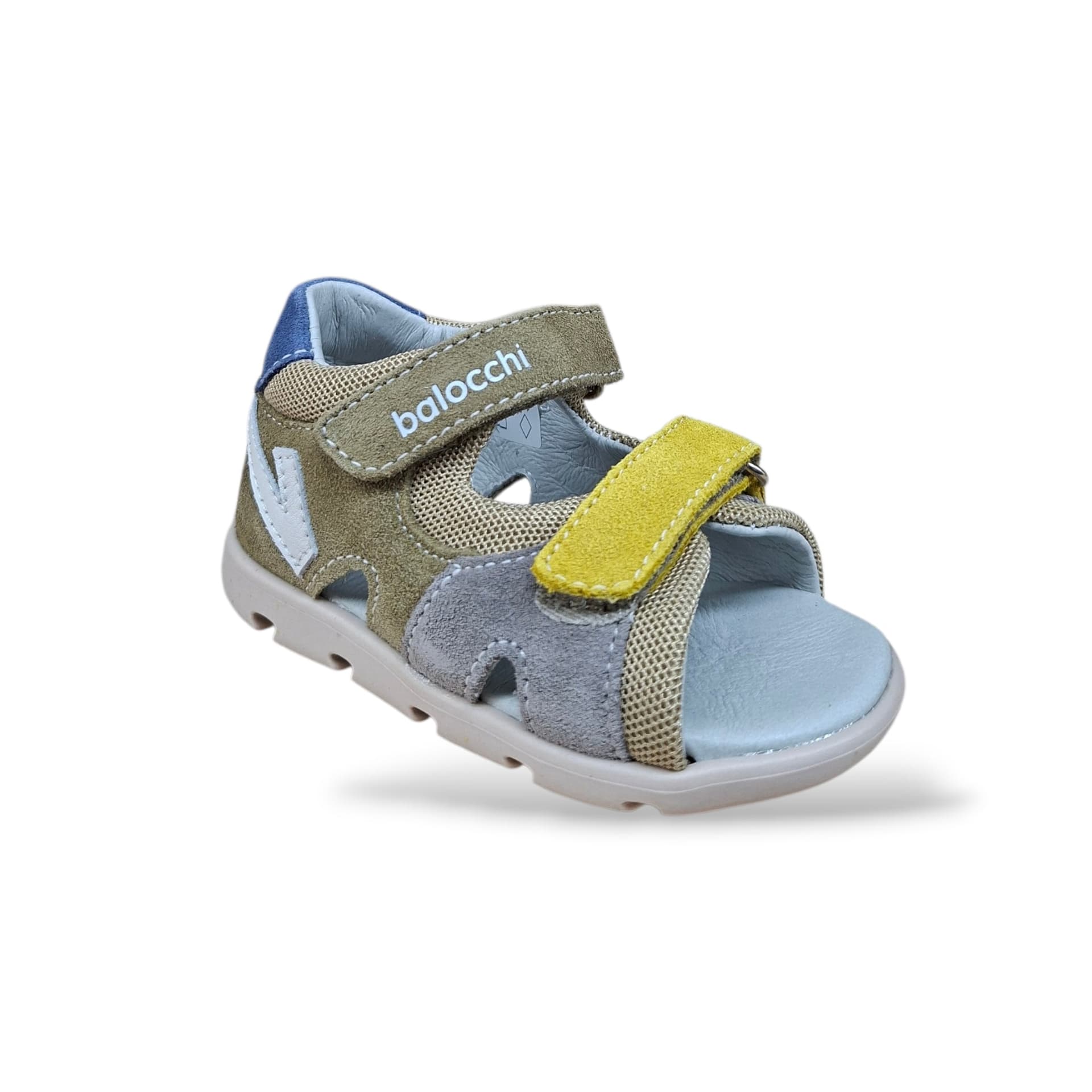 Sandali Tallonati Primi Passi Balocchi Bart 163171 Beige-Kaki-Giallo-Azzurro – Pelle Velcro - 2