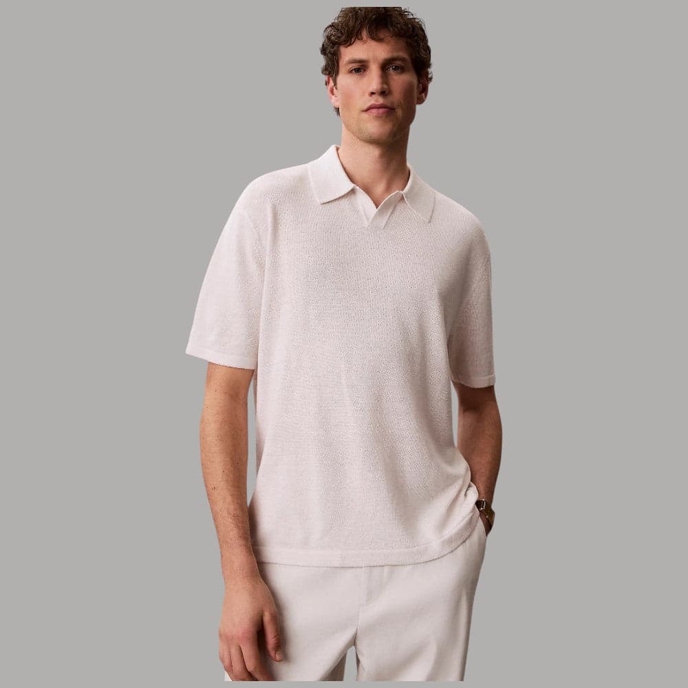 Polo Calvin Klein Lino, Colletto Aperto, Vestibilità Regular - 1