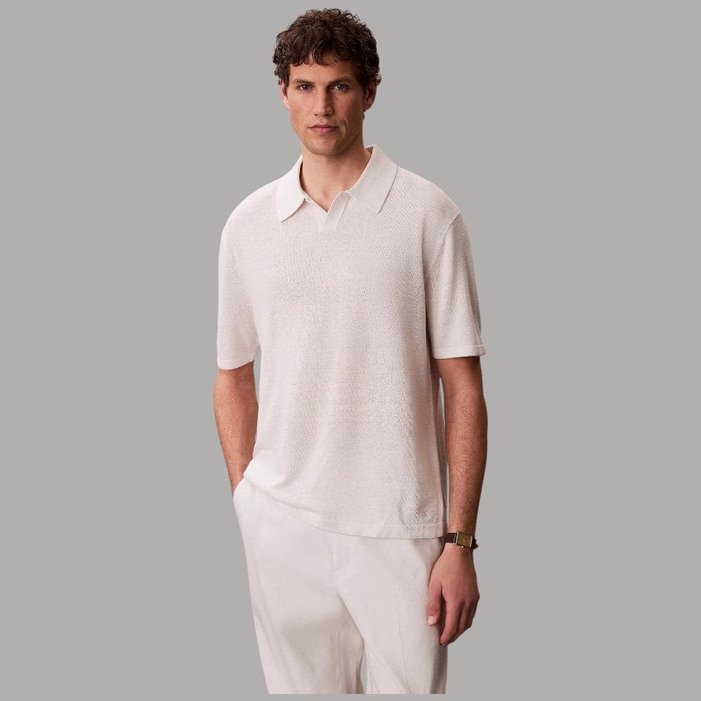 Polo Calvin Klein Lino, Colletto Aperto, Vestibilità Regular - 2