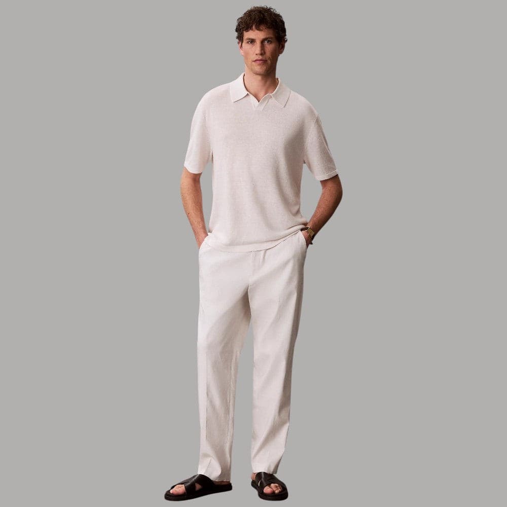 Polo Calvin Klein Lino, Colletto Aperto, Vestibilità Regular - 3