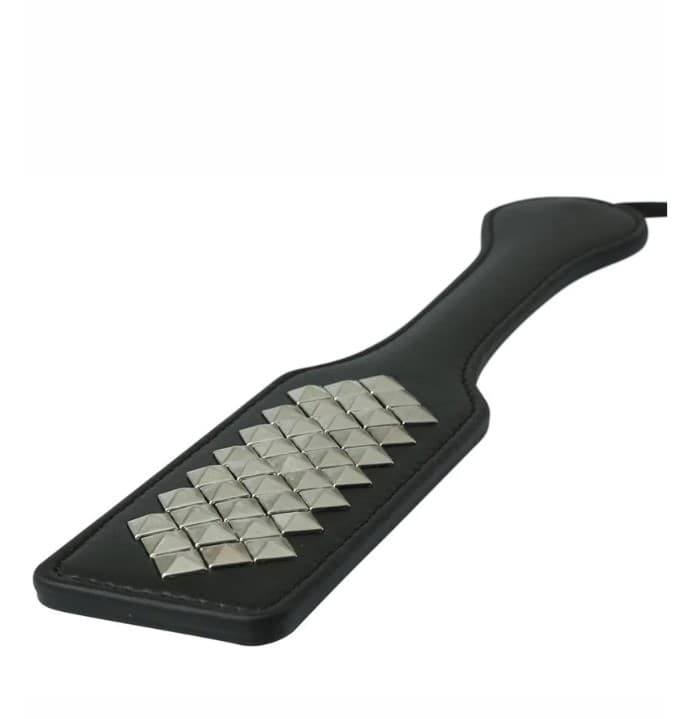 Scullacciatore Sex & Mischief Paddle Nero 30,5 Paletta BDSM Borchiata pelle PU - 2