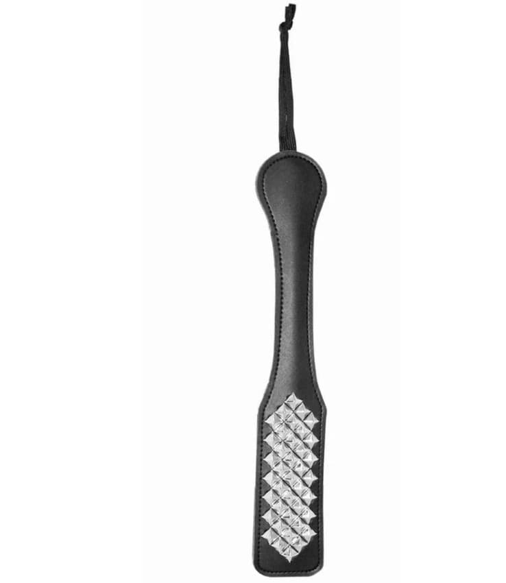 Scullacciatore Sex & Mischief Paddle Nero 30,5 Paletta BDSM Borchiata pelle PU - 3