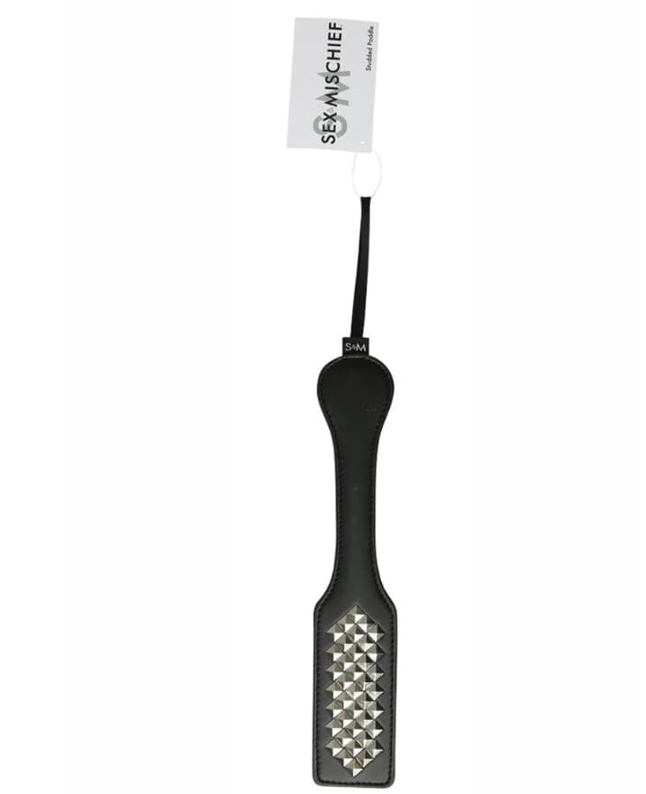 Scullacciatore Sex & Mischief Paddle Nero 30,5 Paletta BDSM Borchiata pelle PU - 5
