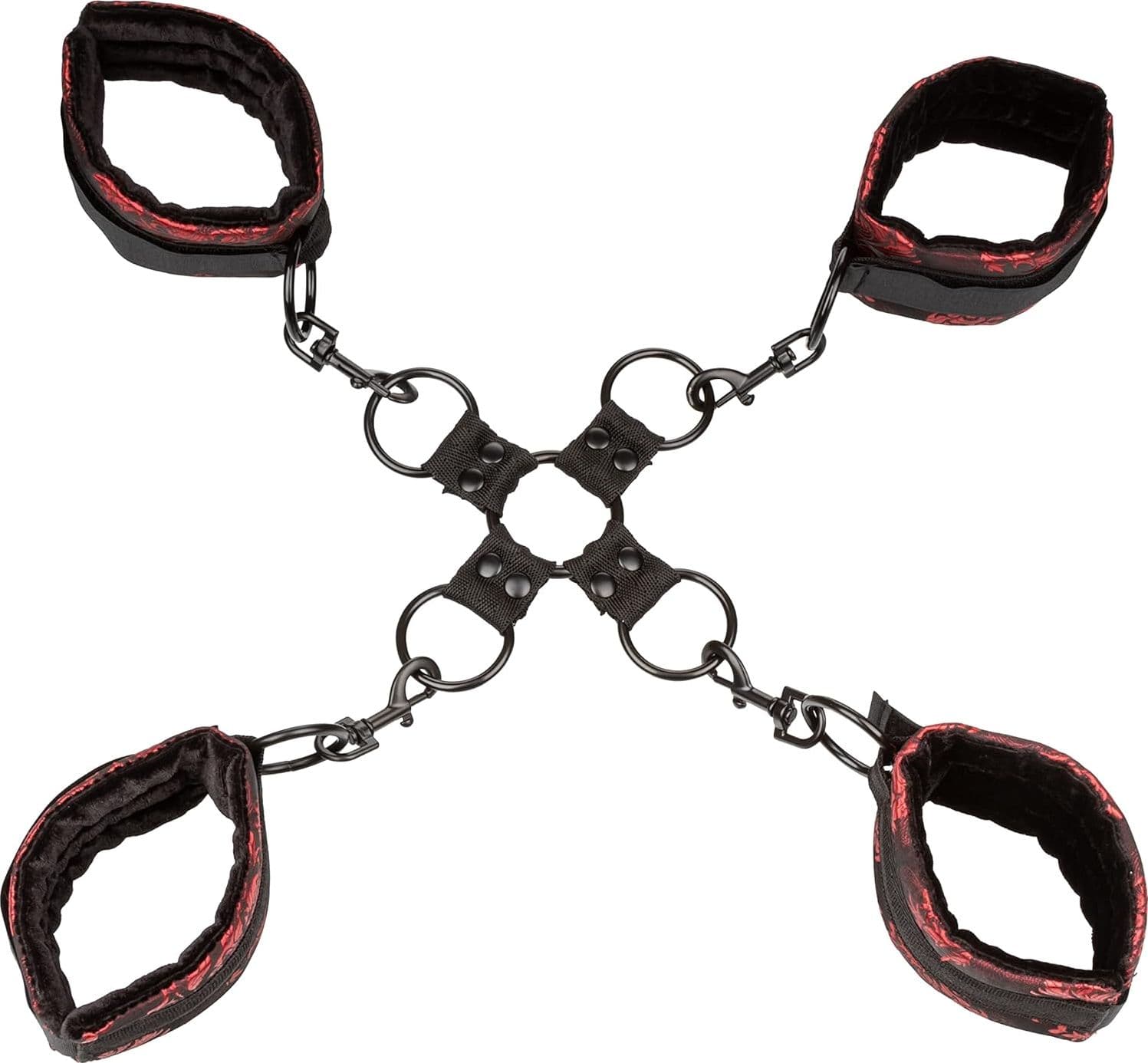 Scandal Hog Tie Set Bondage Rosso/Nero con Cuffs Morbide per Polsi e Caviglie - 3