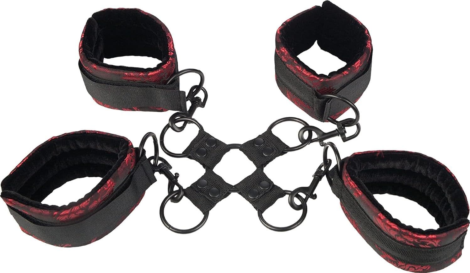 Scandal Hog Tie Set Bondage Rosso/Nero con Cuffs Morbide per Polsi e Caviglie - 6