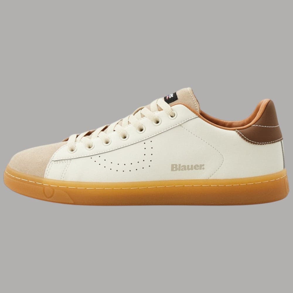 BLAUER Sneakers Uomo in Pelle e Suede Bianche con Suola Ambra - 7