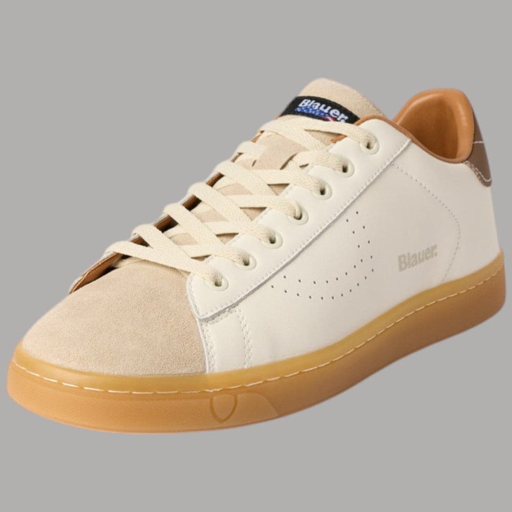 BLAUER Sneakers Uomo in Pelle e Suede Bianche con Suola Ambra - 2
