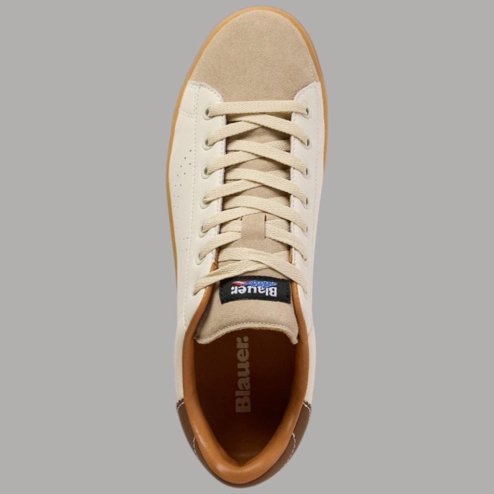 BLAUER Sneakers Uomo in Pelle e Suede Bianche con Suola Ambra - 4