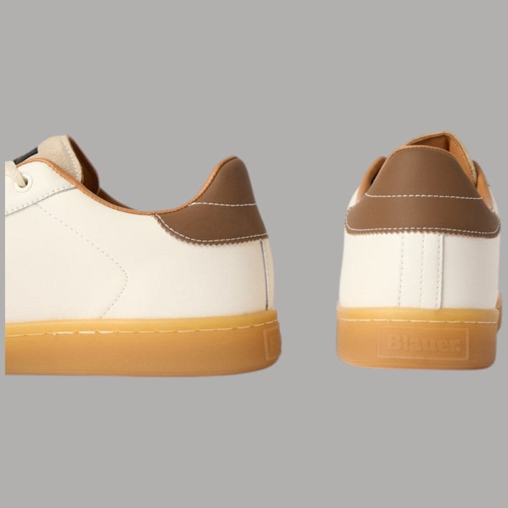 BLAUER Sneakers Uomo in Pelle e Suede Bianche con Suola Ambra - 5