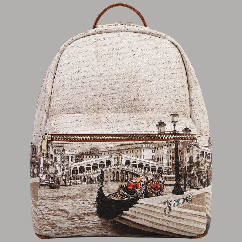 YNot zaino grande con stampa città tasche multiple e zip doppio cursore - 9