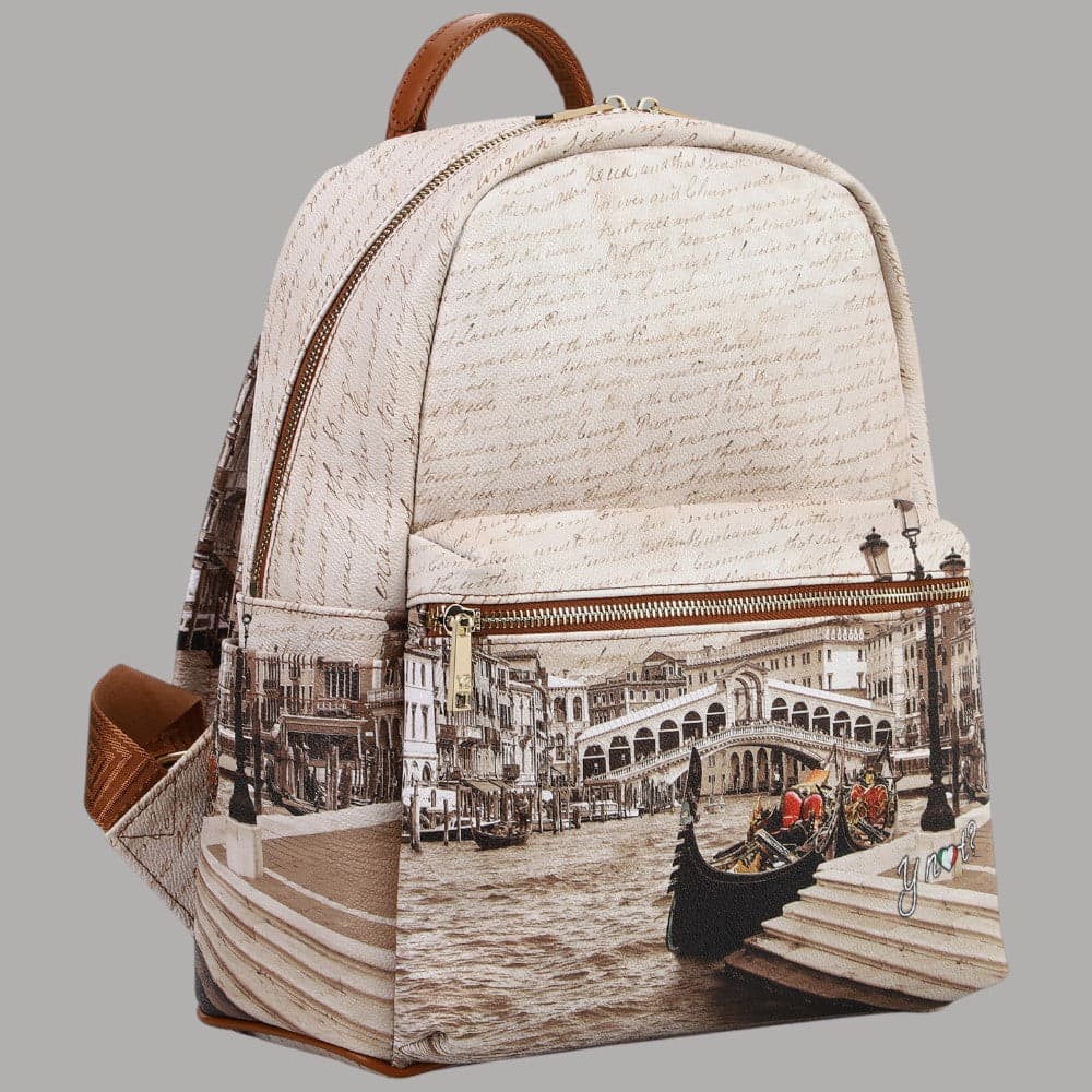 YNot zaino grande con stampa città tasche multiple e zip doppio cursore - 2