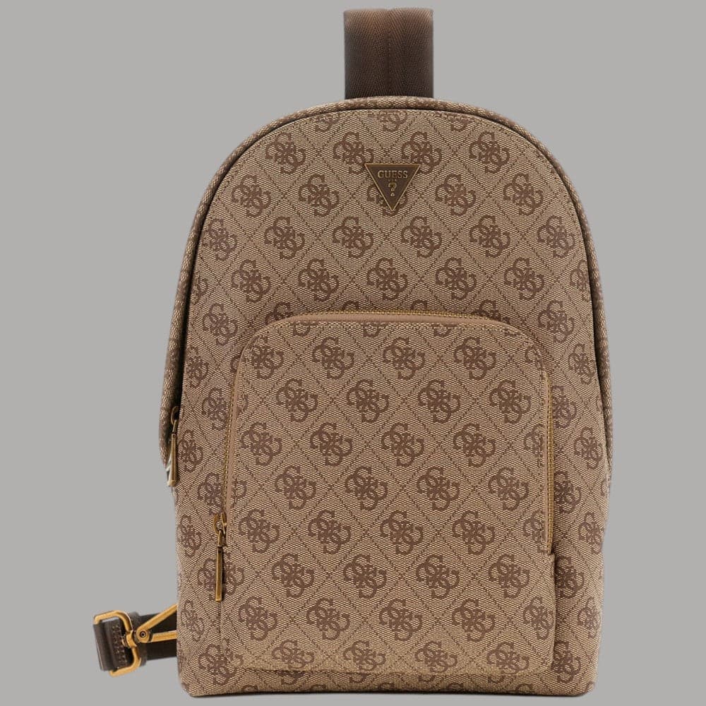 Guess zaino monospalla Milano similpelle logo dorato chiusura zip beige - 7