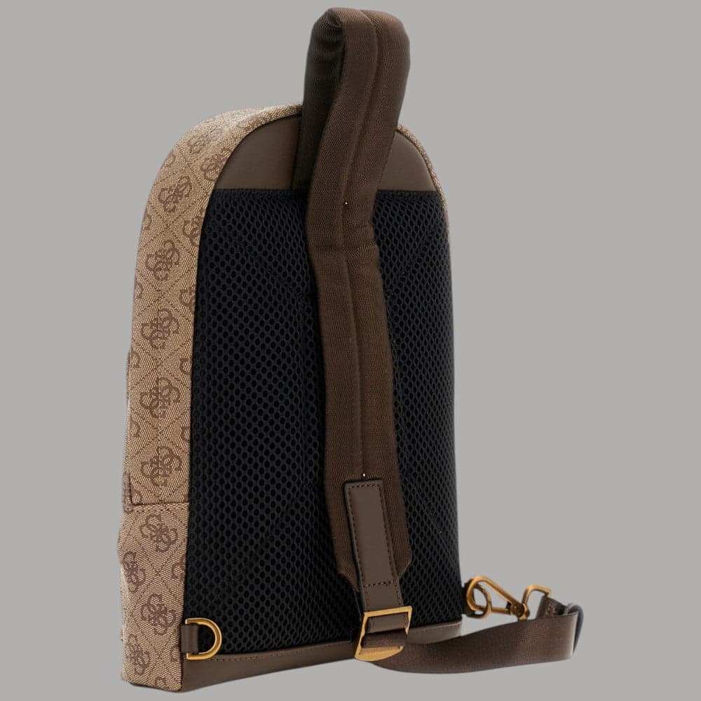 Guess zaino monospalla Milano similpelle logo dorato chiusura zip beige - 4