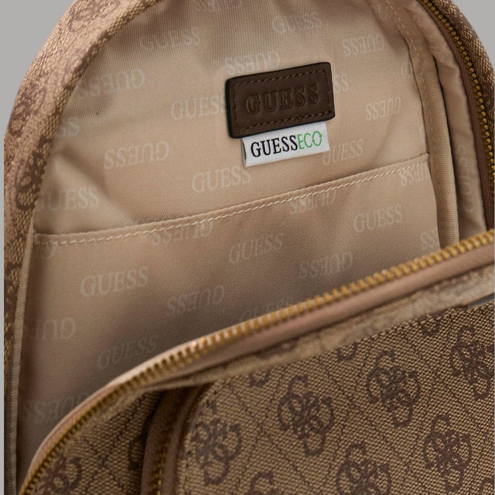 Guess zaino monospalla Milano similpelle logo dorato chiusura zip beige - 5