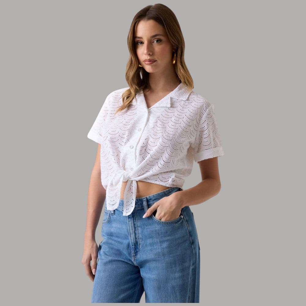 Camicia Cotone Pizzo Sangallo Donna Guess con Fiocco - 7