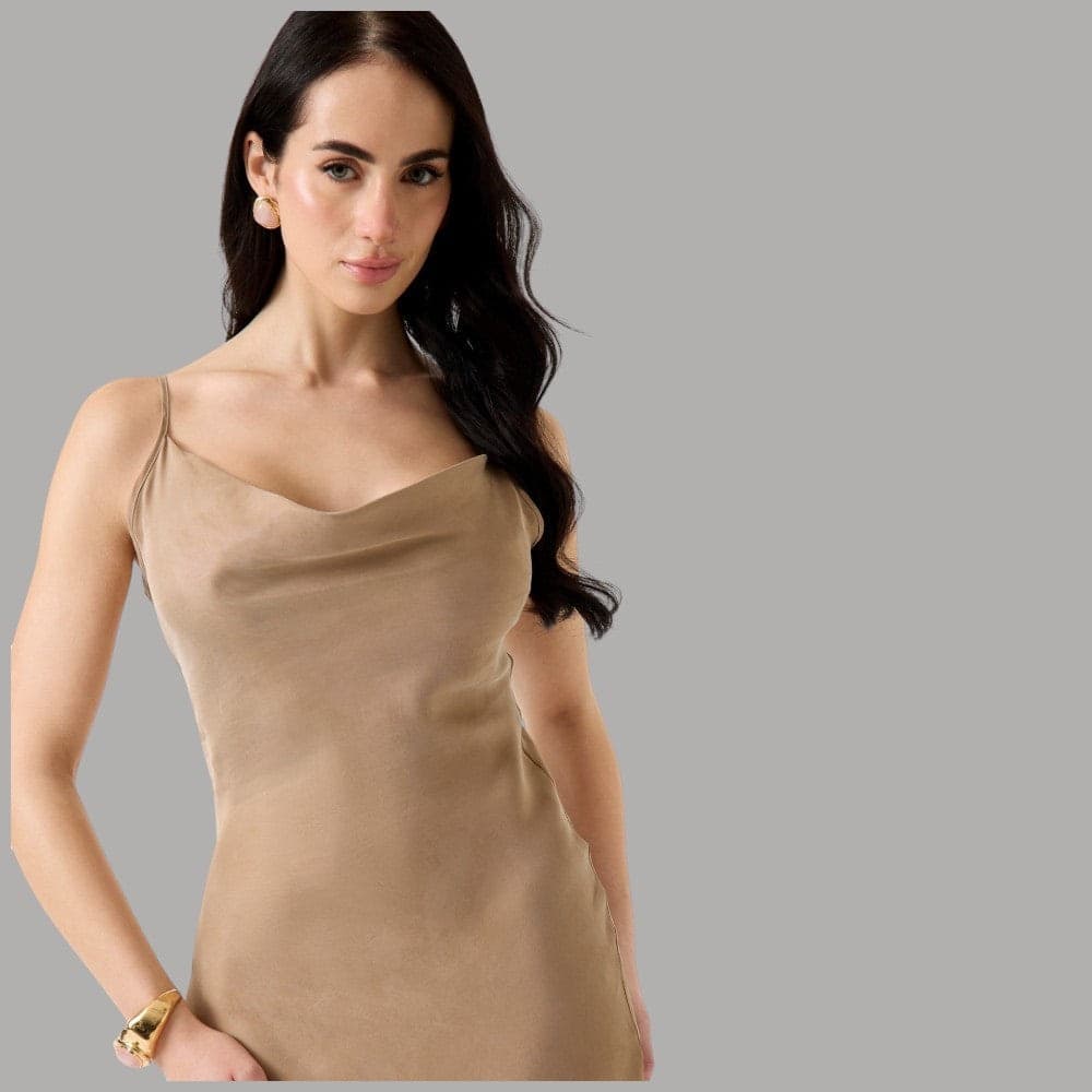 Vestito Midi Satin Slim Guess AKILINA, Eleganza Senza Maniche - 4