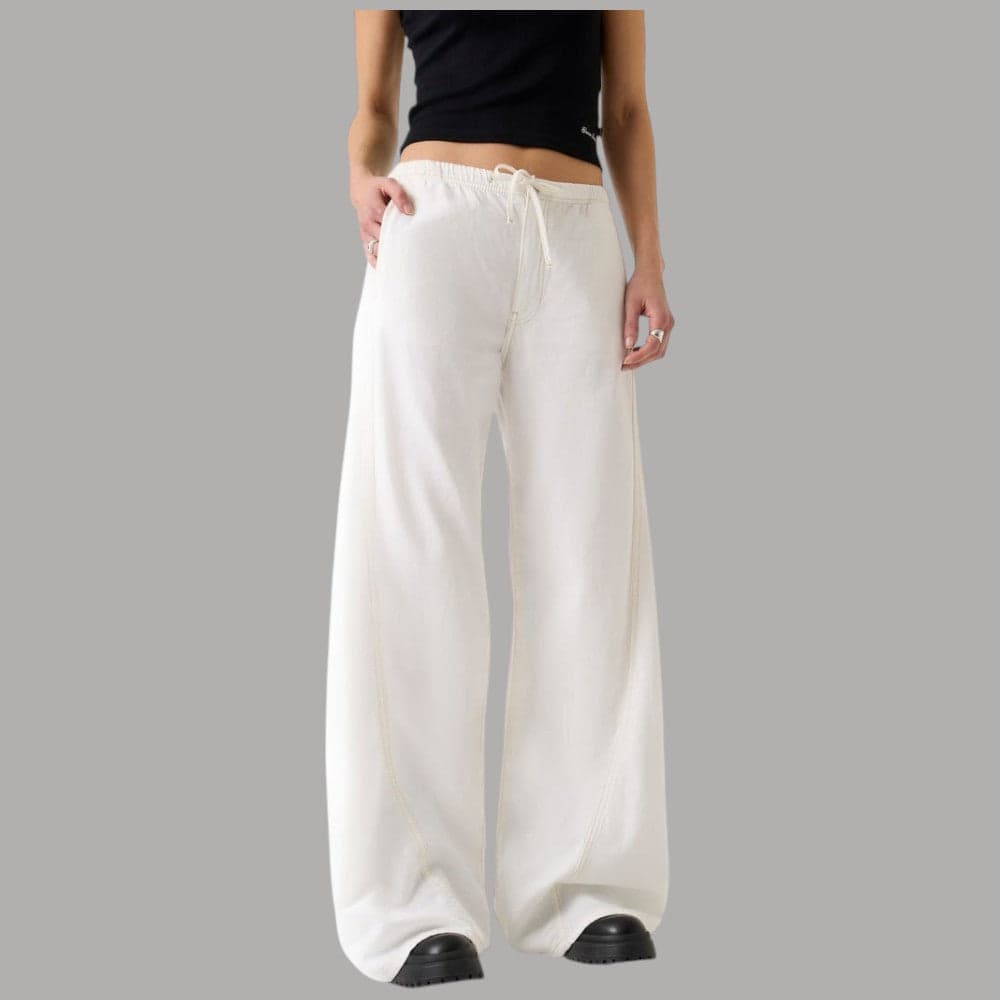 Pantalone Jogger Guess GJ Bianco con Vita Alta e Taglio Palazzo - 5