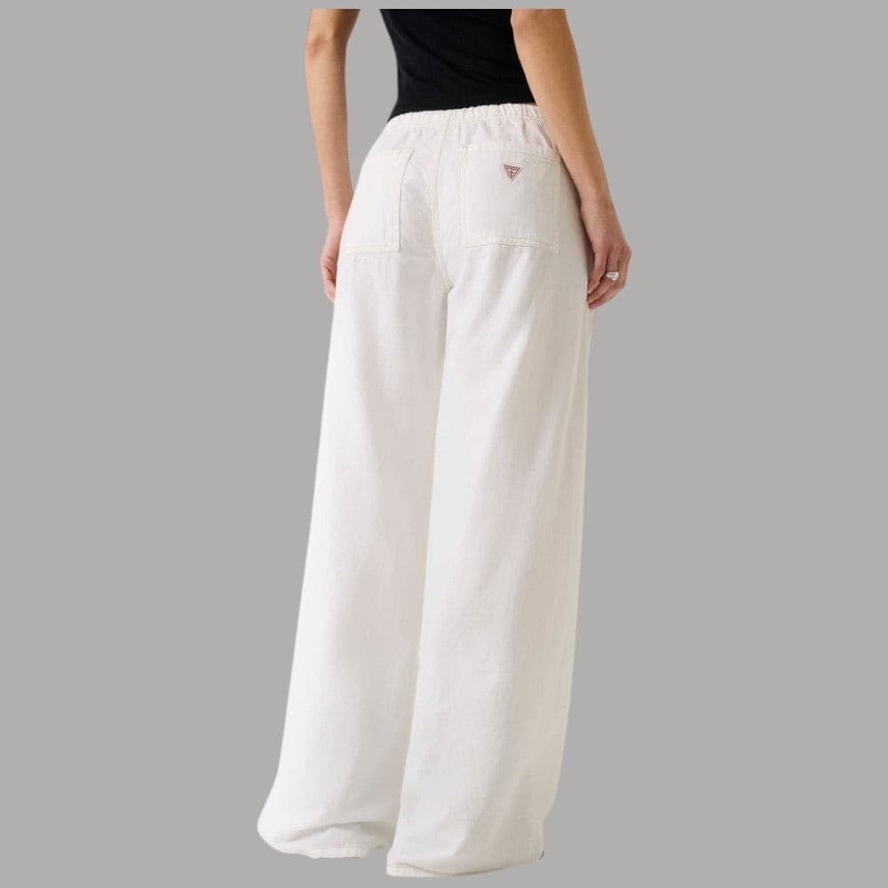 Pantalone Jogger Guess GJ Bianco con Vita Alta e Taglio Palazzo - 3