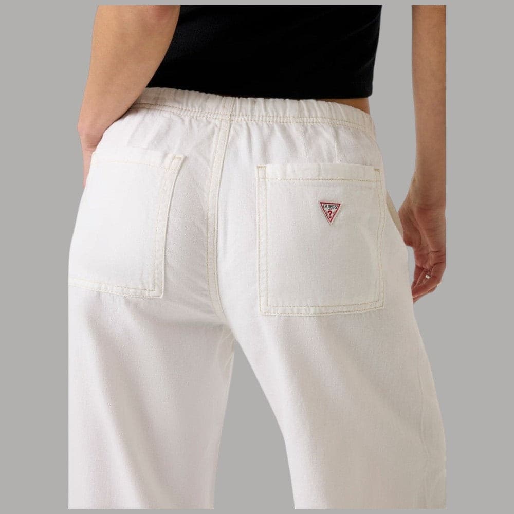 Pantalone Jogger Guess GJ Bianco con Vita Alta e Taglio Palazzo - 4