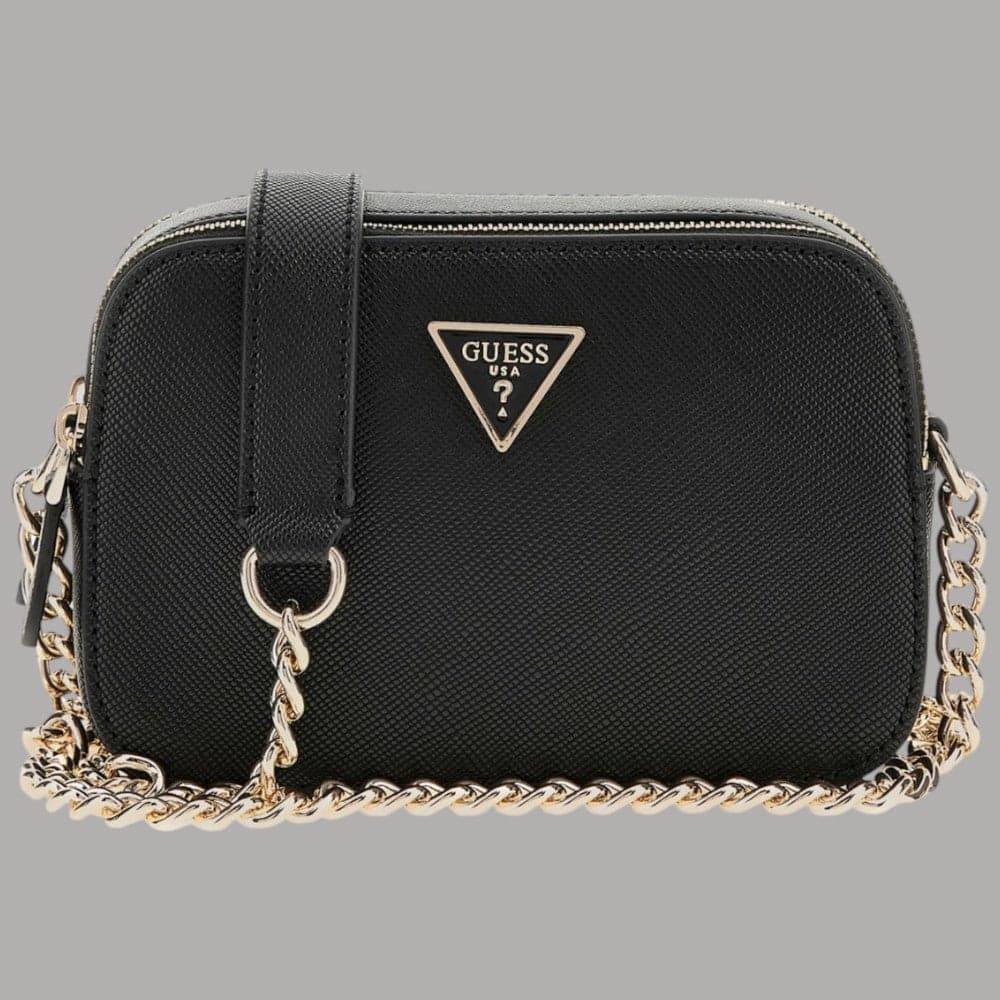 Guess Mini Borsa Tracolla Noelle Saffiano con Dettagli Oro Crema - 10