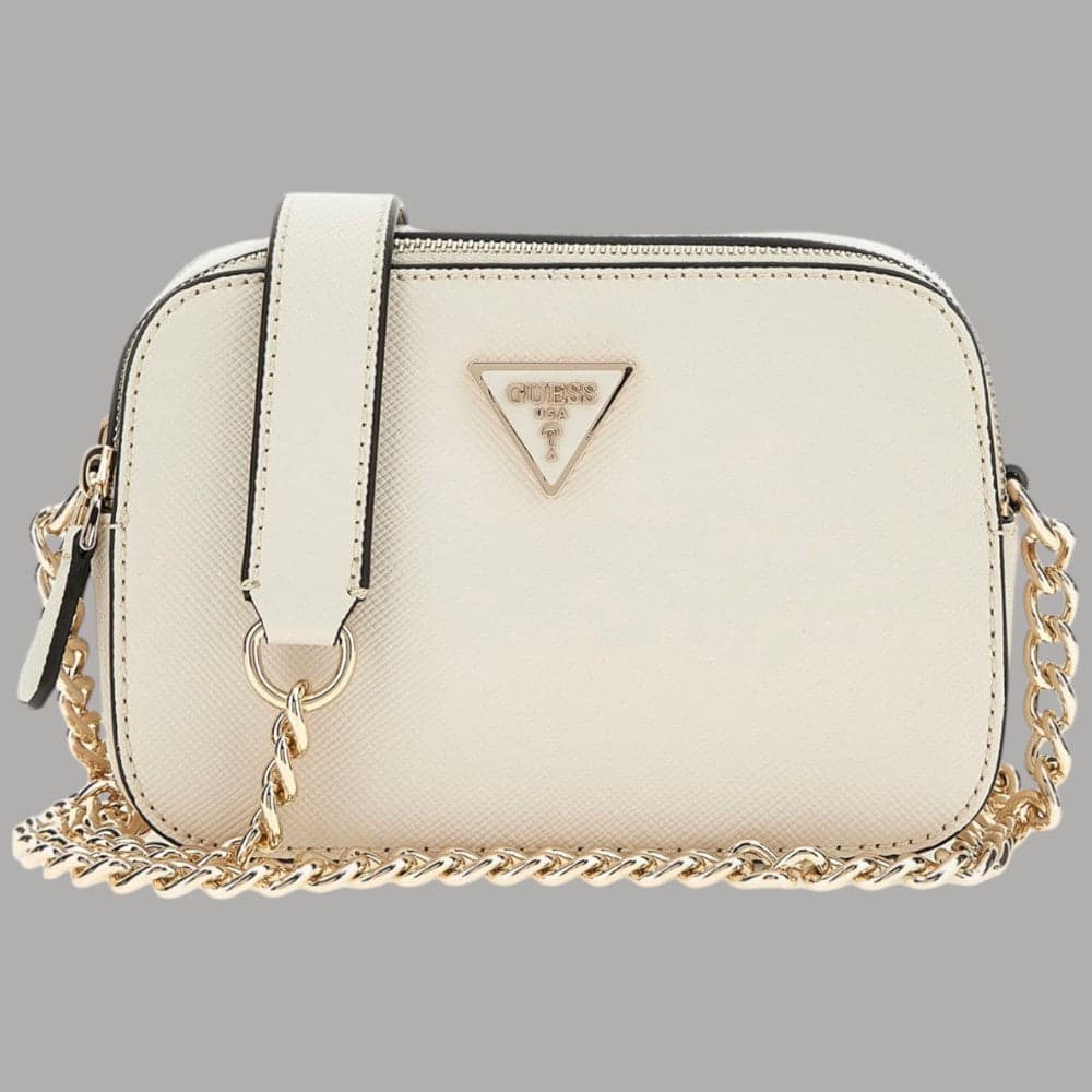 Guess Mini Borsa Tracolla Noelle Saffiano con Dettagli Oro Crema - 6