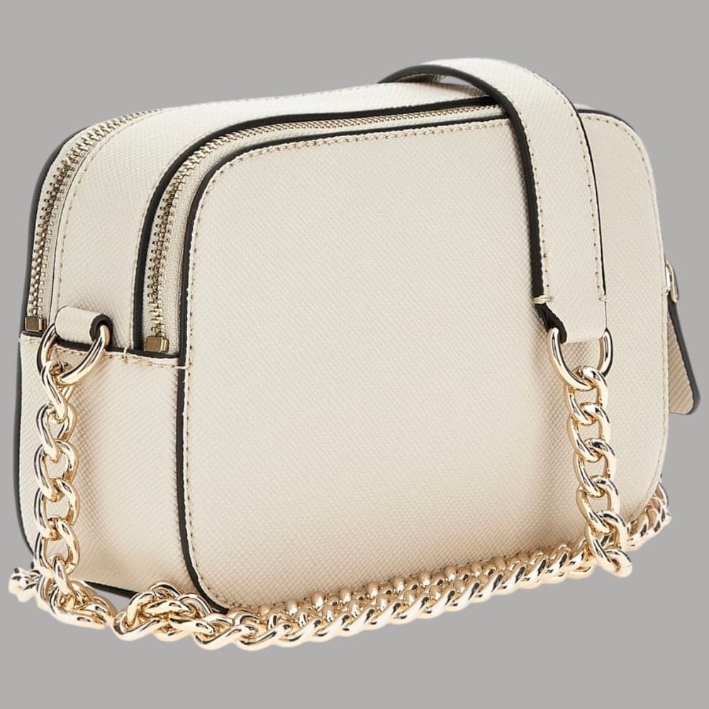 Guess Mini Borsa Tracolla Noelle Saffiano con Dettagli Oro Crema - 7
