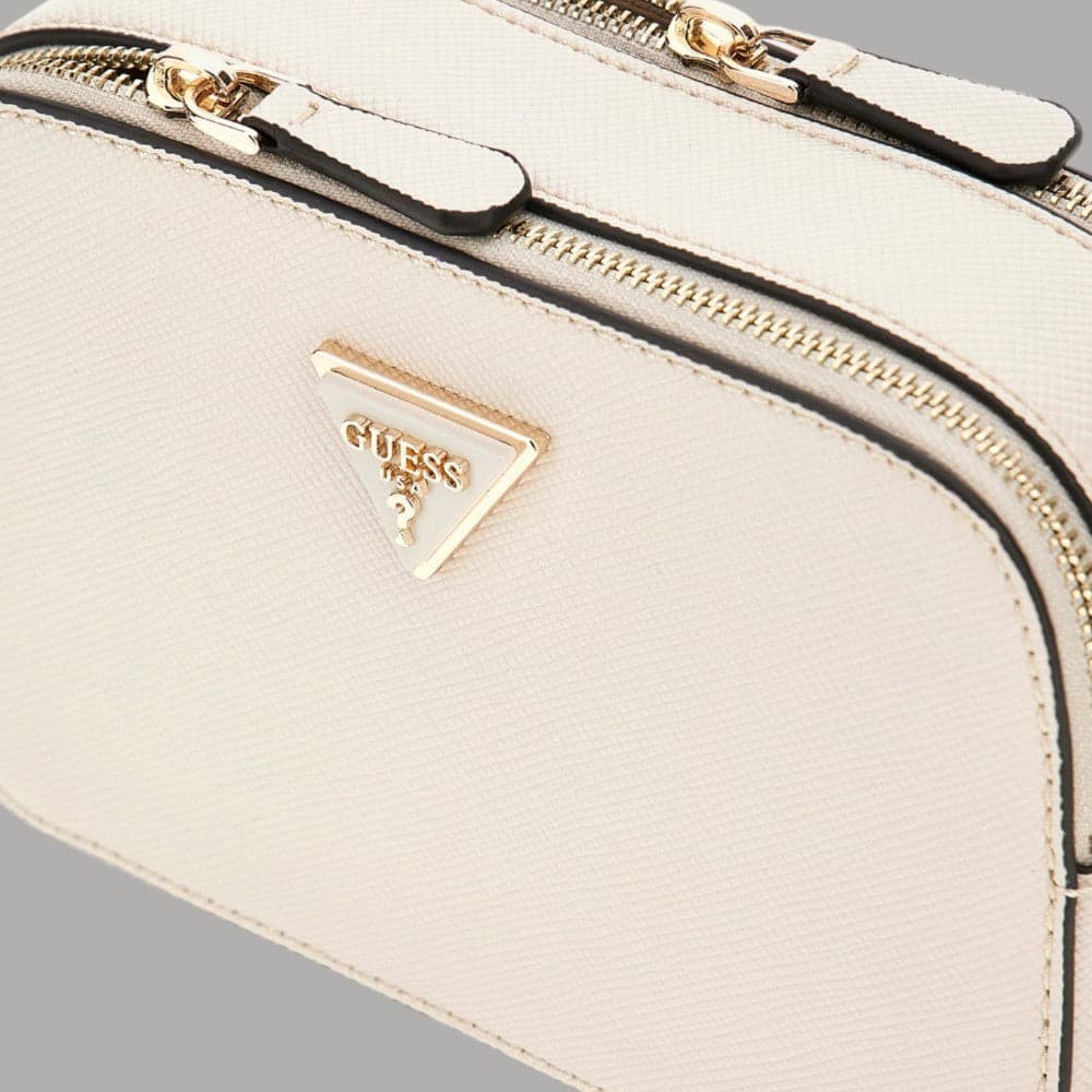 Guess Mini Borsa Tracolla Noelle Saffiano con Dettagli Oro Crema - 8