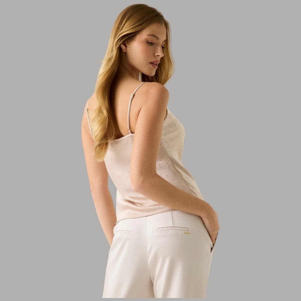 Top Guess in Satin con Strass, Canotta Elegante senza Maniche - 3