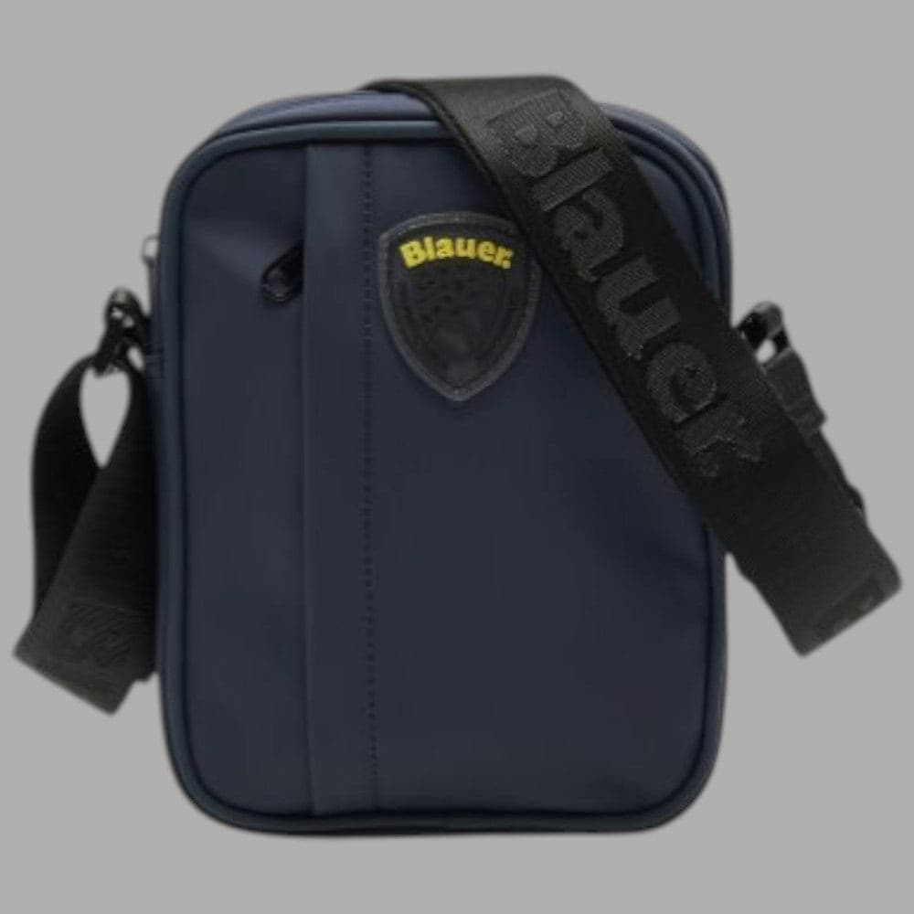 Blauer Borsello Uomo Tracolla Gommato con Doppia Zip 20x18x5 cm - 4