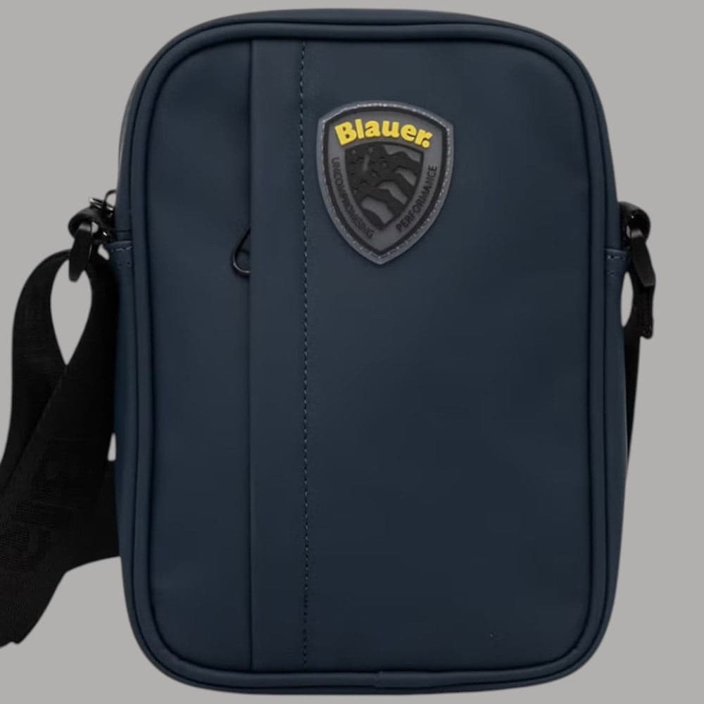 Blauer Borsello Uomo Tracolla Gommato con Doppia Zip 20x18x5 cm - 5