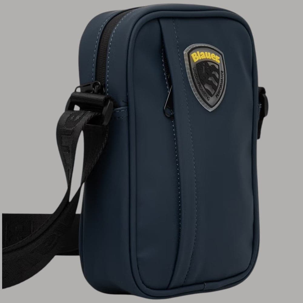 Blauer Borsello Uomo Tracolla Gommato con Doppia Zip 20x18x5 cm - 6