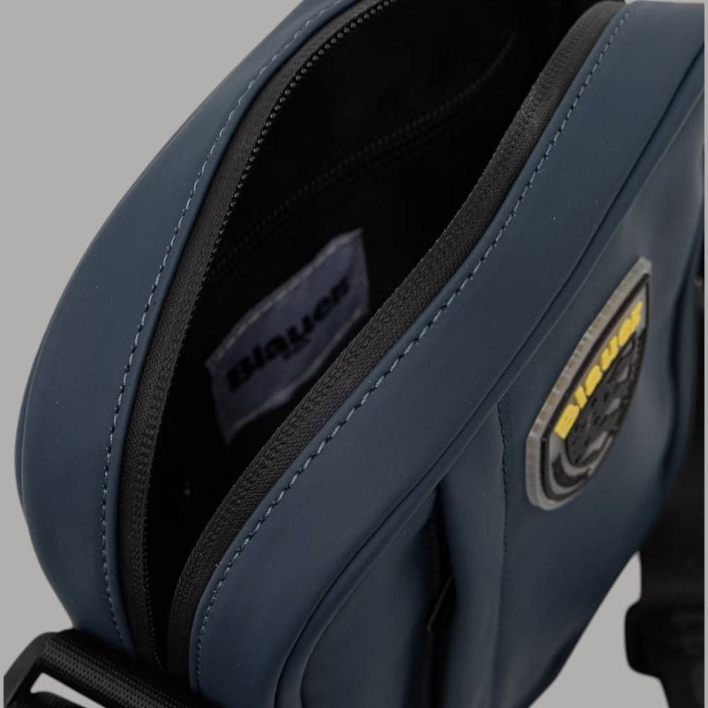 Blauer Borsello Uomo Tracolla Gommato con Doppia Zip 20x18x5 cm - 7