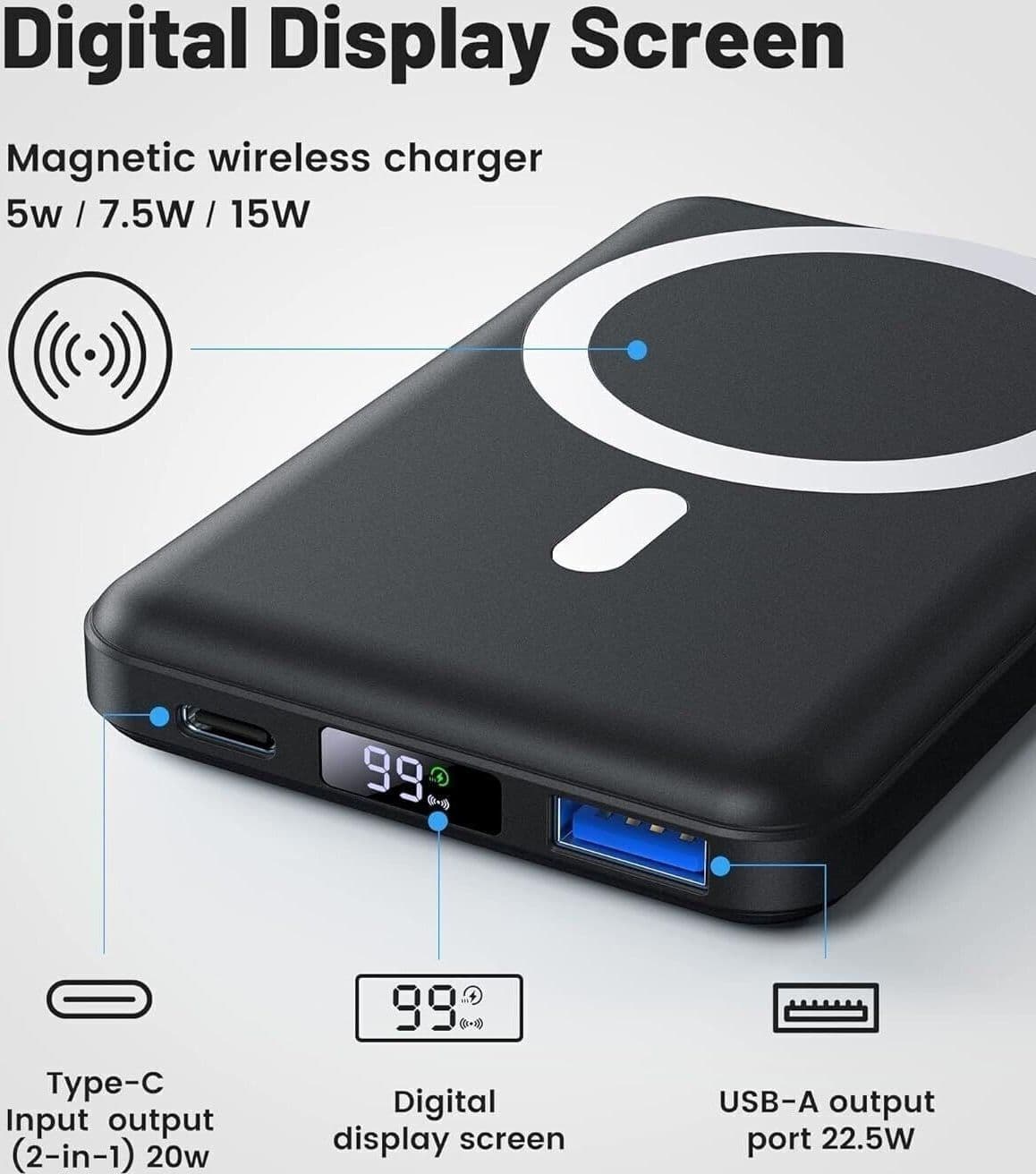 Power Bank 10000mAh, Yiisonger Caricabatterie Portatile Magnetico Wireless - 2