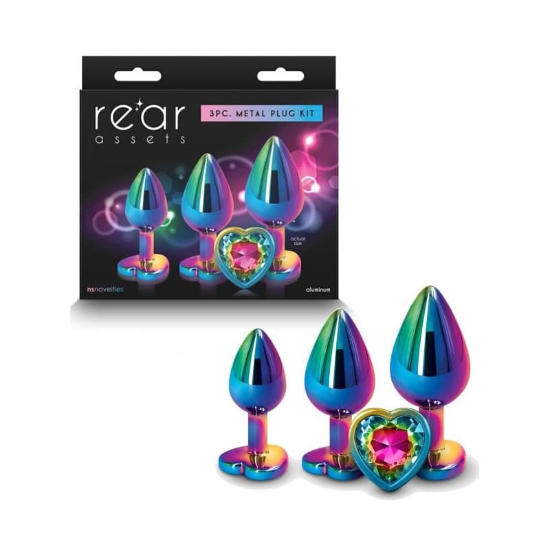 Plug anali Set 3 Rainbow alluminio progressivi con pietra a cuore multicolore