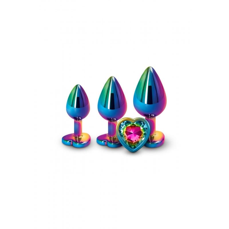 Plug anali Set 3 Rainbow alluminio progressivi con pietra a cuore multicolore - 2