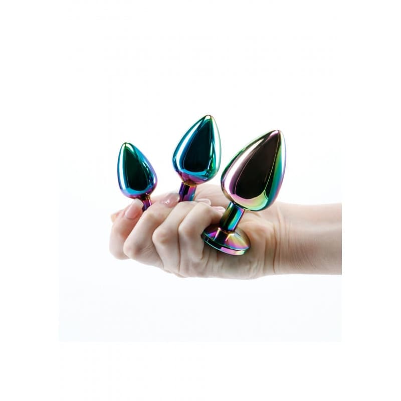 Plug anali Set 3 Rainbow alluminio progressivi con pietra a cuore multicolore - 3