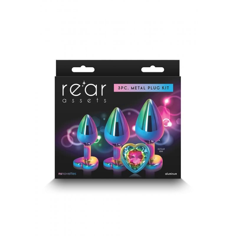 Plug anali Set 3 Rainbow alluminio progressivi con pietra a cuore multicolore - 4