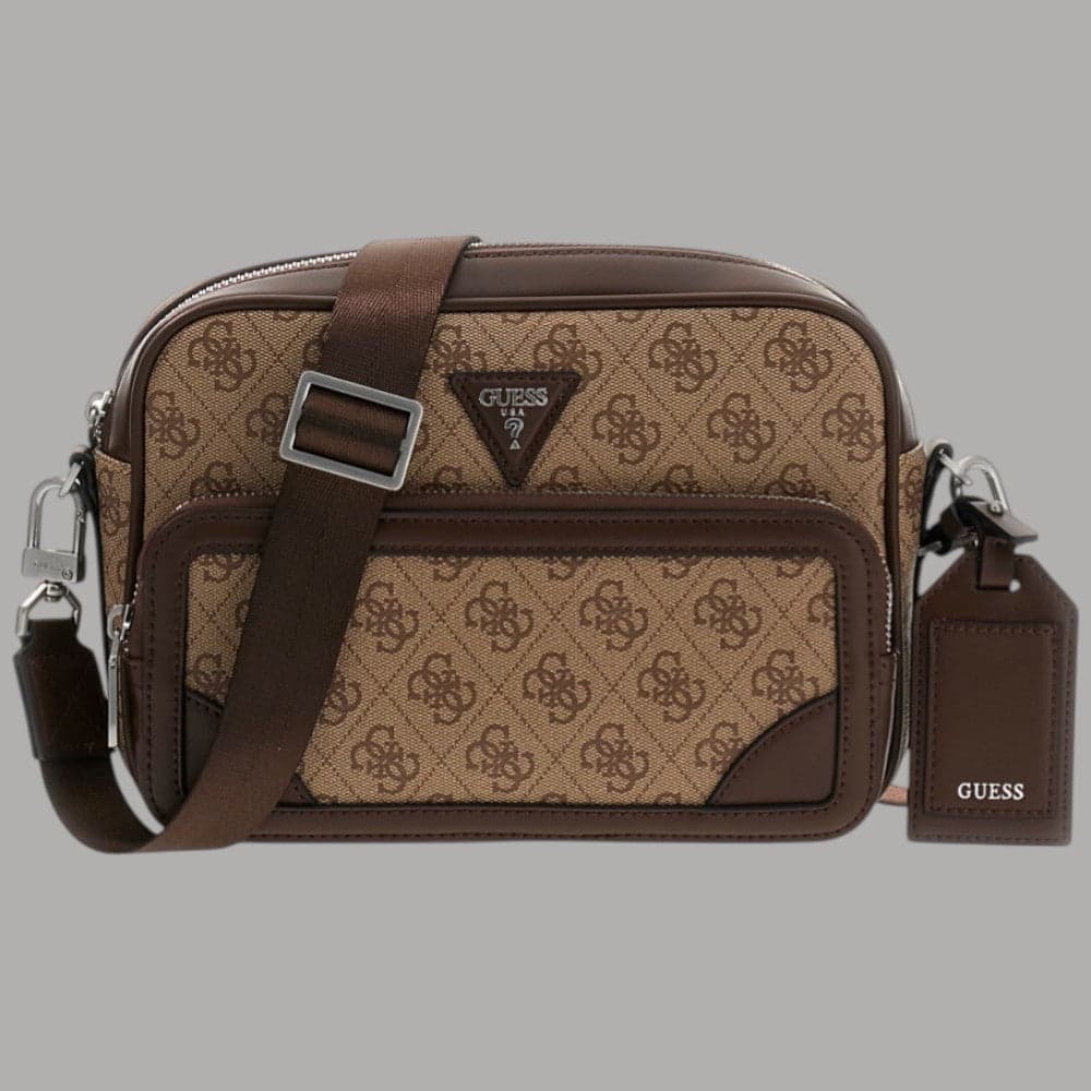 Guess Borsa Tracolla Uomo Milano Logo All Over Similpelle Zip Tasca Frontale - 5