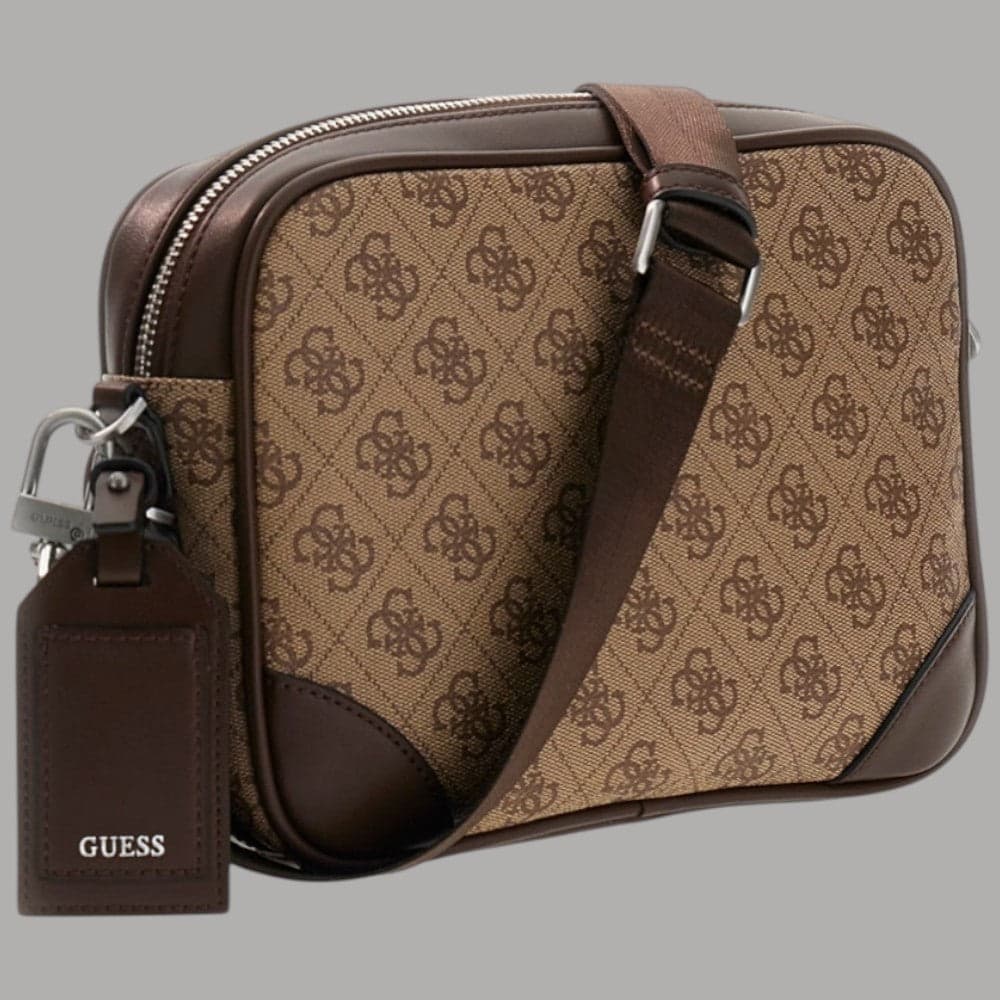 Guess Borsa Tracolla Uomo Milano Logo All Over Similpelle Zip Tasca Frontale - 2