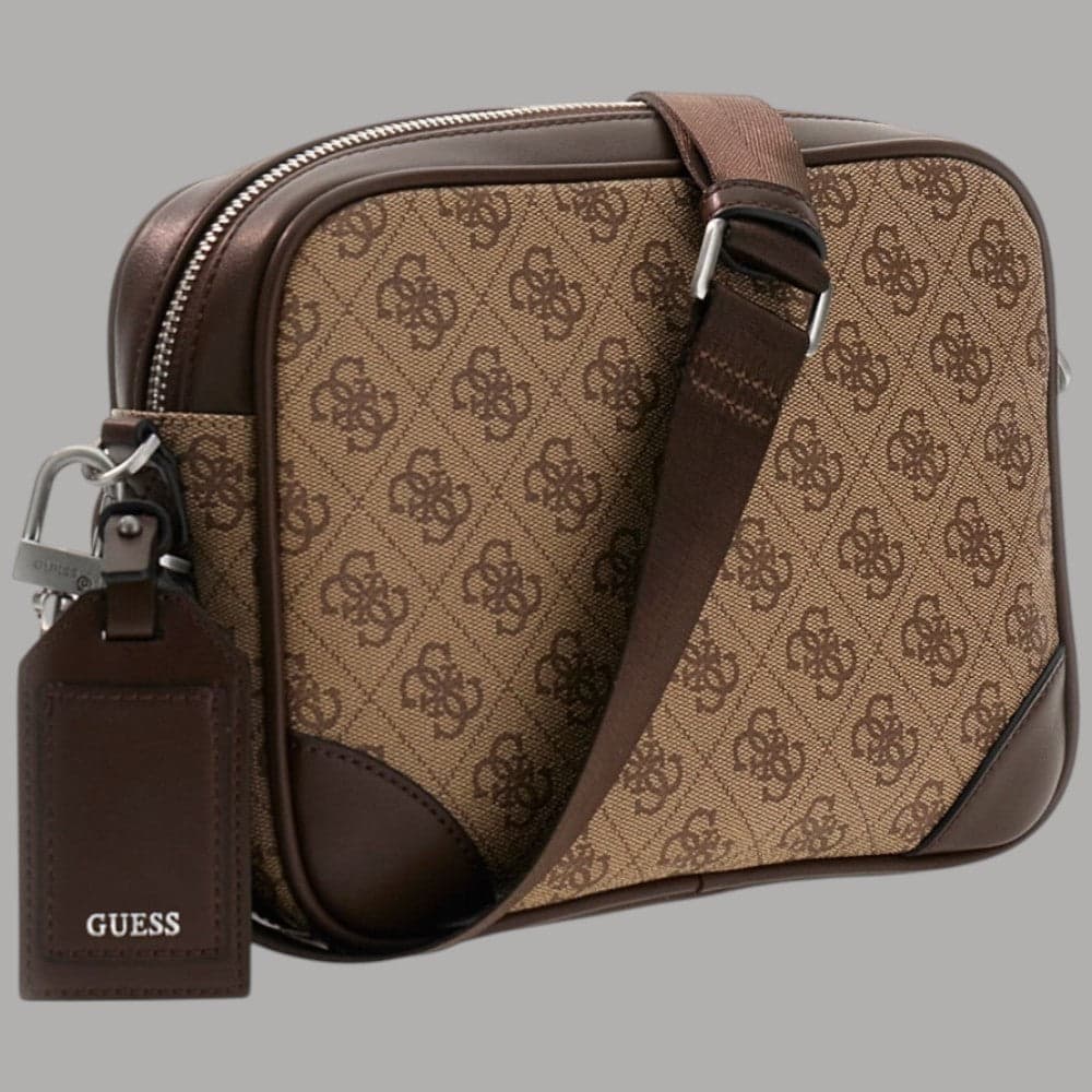 Guess Borsa Tracolla Uomo Milano Logo All Over Similpelle Zip Tasca Frontale - 3