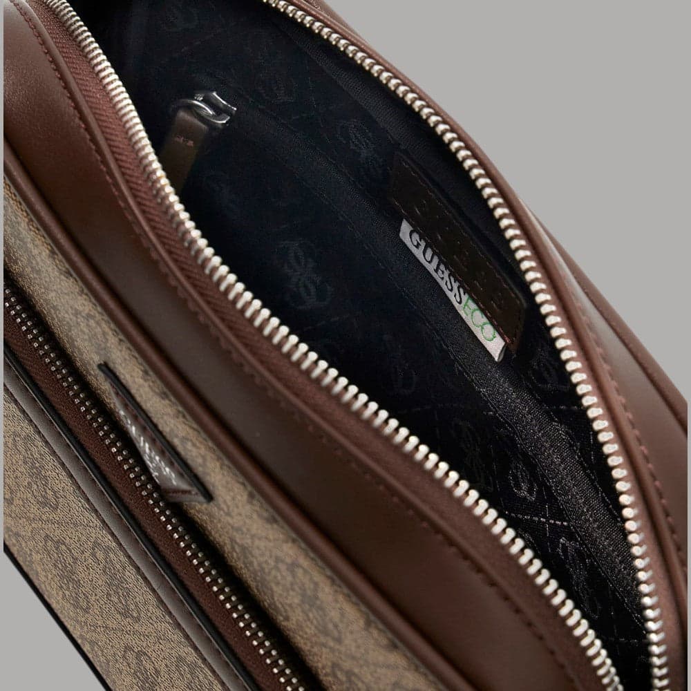 Guess Borsa Tracolla Uomo Milano Logo All Over Similpelle Zip Tasca Frontale - 4